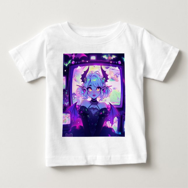 Gothic Cyberpunk Demon Fantasy Anime Girl Baby T-Shirt (Front)