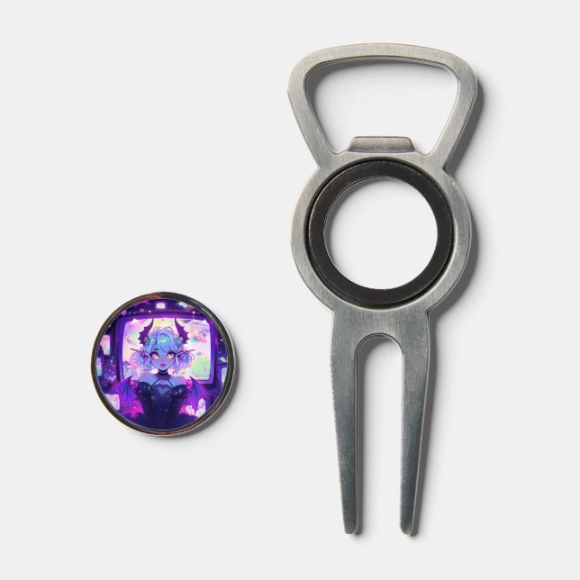 Gothic Cyberpunk Demon Fantasy Anime Girl Divot Tool (Front (Open))