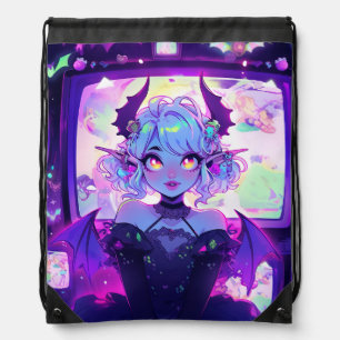 Gothic Cyberpunk Demon Fantasy Anime Girl Drawstring Bag