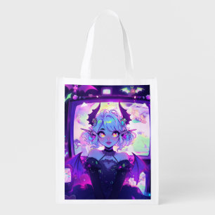 Gothic Cyberpunk Demon Fantasy Anime Girl Grocery Bag