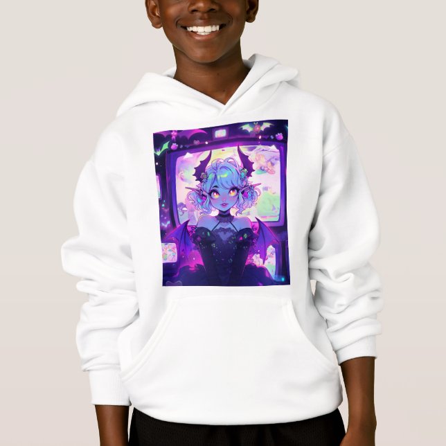 Gothic Cyberpunk Demon Fantasy Anime Girl Hoodie (Front)