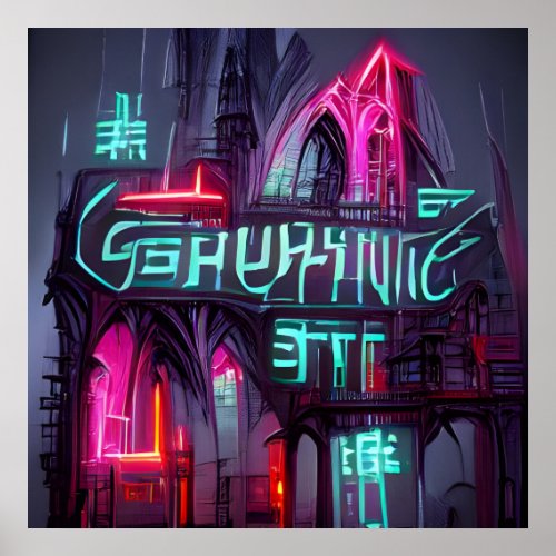 Gothic Cyberpunk Neonoir Abstract Architecture Poster