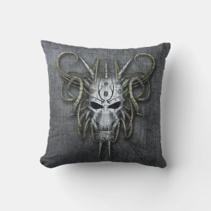 Gothic Cyborg Skull Custom Throw Pillow