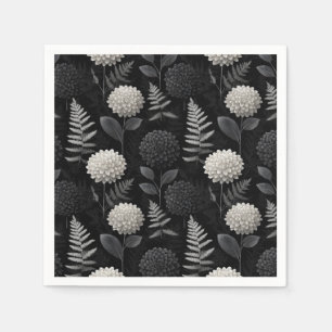 Gothic Dahlia and Fern Seamless Woodcut Pattern Napkins
