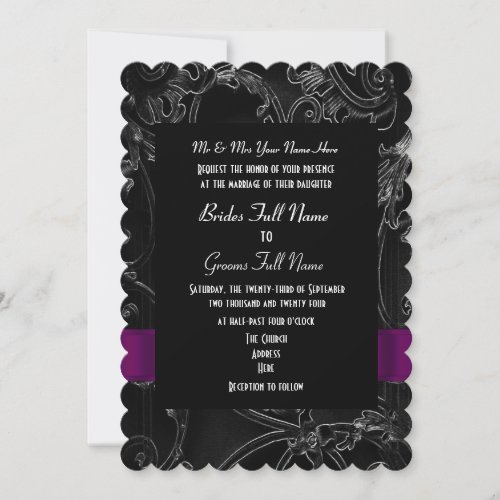 Gothic damask alternative wedding invitation