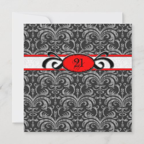 Gothic Damask Birthday for 21_year_old Red  Black Invitation