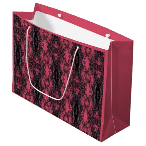 Gothic Damask Dark Pink and Black Lace Pattern  Large Gift Bag