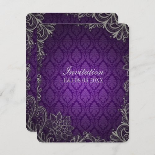 Gothic Damask lace royal purple wedding Invitation