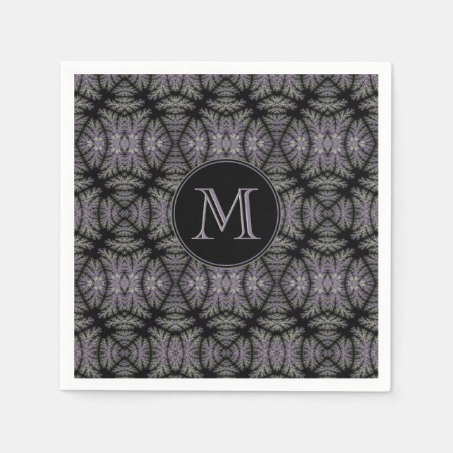 Gothic Damask Lavender Sage Fern Pattern Monogram  Napkins (Front)