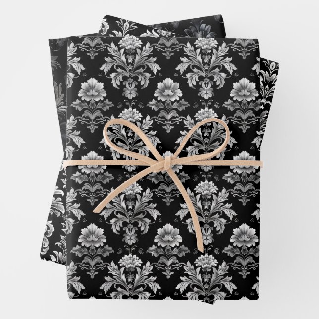 Gothic Damask Pattern Wrapping Paper Sheets (In situ)