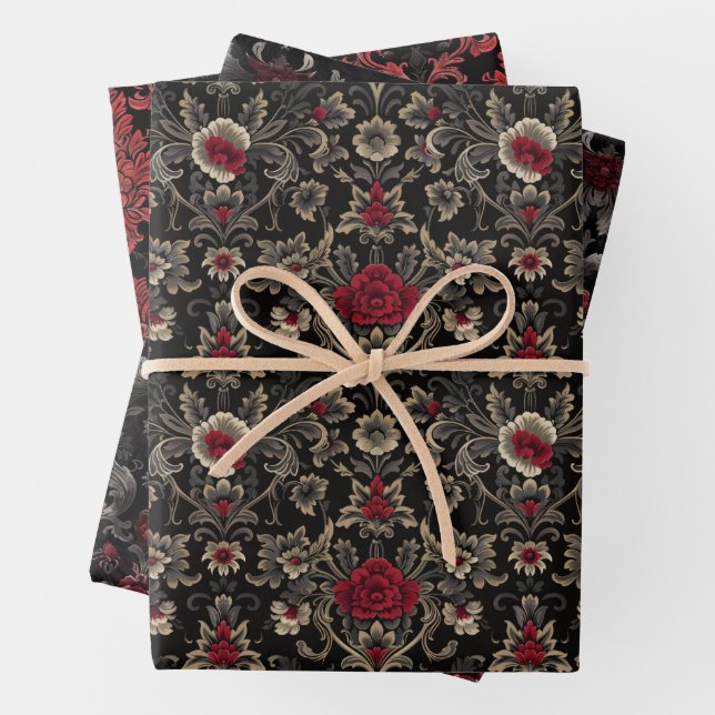 Gothic Damask Pattern Wrapping Paper Sheets (In situ)