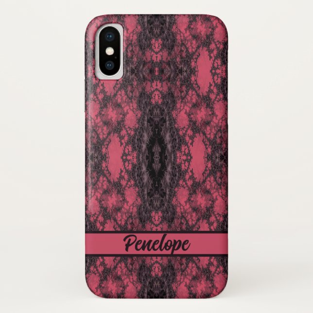 Gothic Damask Pink Lace Pattern Craft Case-Mate iPhone Case (Back)