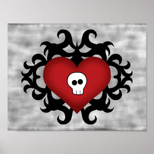 Gothic damask skull heart decorative poster (Front)