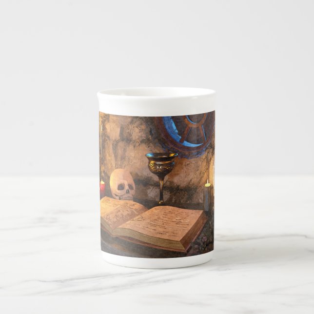 Gothic Dark Academia Candlelit Study Art Bone China Mug (Front)