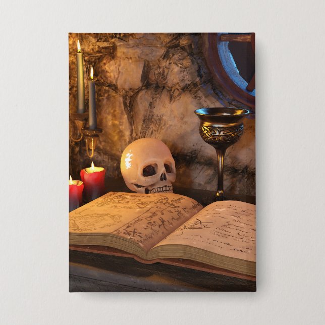 Gothic Dark Academia Candlelit Study Art Button (Front)