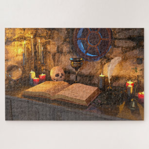 Gothic Dark Academia Candlelit Study Art Jigsaw Puzzle