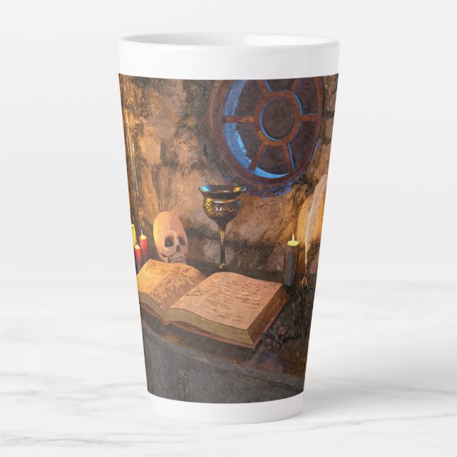 Gothic Dark Academia Candlelit Study Art Latte Mug (Front)