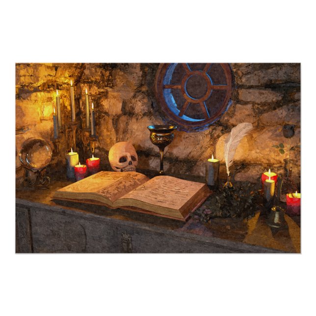 Gothic Dark Academia Candlelit Study Art Poster (Front)