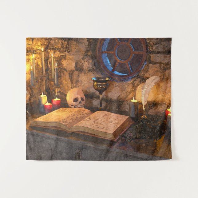 Gothic Dark Academia Candlelit Study Art Tapestry (Front (Horizontal))