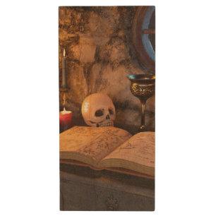 Gothic Dark Academia Candlelit Study Art Wood Flash Drive