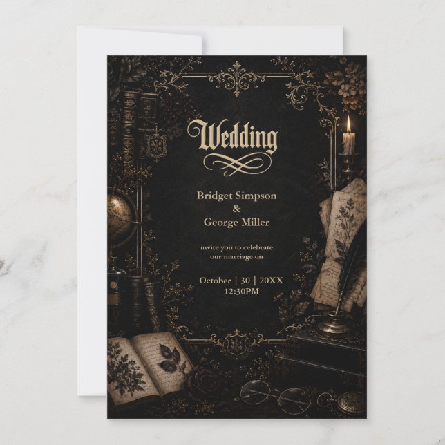 Gothic Dark Academia Library Book Wedding  Invitation (Front)