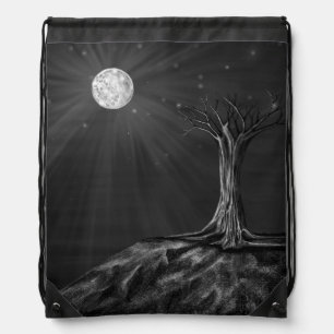 Gothic Dark Academia Moonlit Tree Drawstring Bag C
