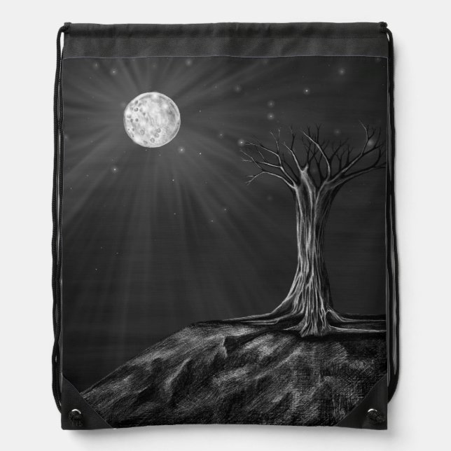 Gothic Dark Academia Moonlit Tree Drawstring Bag C (Front)