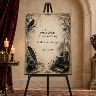 Gothic Dark Academia Raven Book Wedding welcome Foam Board