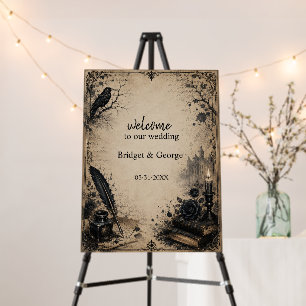 Gothic Dark Academia Raven Book Wedding welcome Foam Board