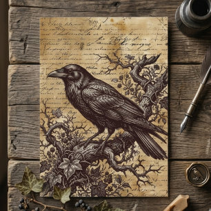 Gothic Dark Academia Vintage Script Raven Card