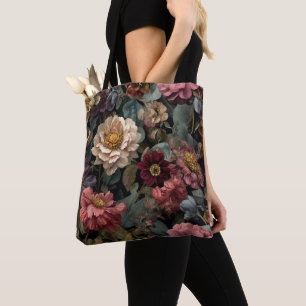 Gothic Dark and Moody Vintage Floral Design Tote Bag