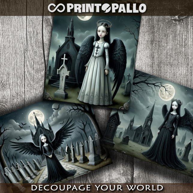 Gothic Dark Angel, cemetery under moonlight  Wrapping Paper Sheets (Creator Uploaded)