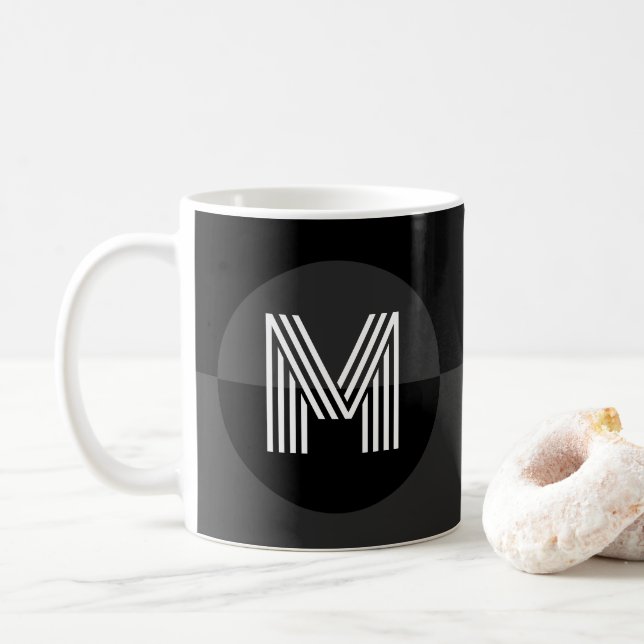 Gothic Dark Black Gray Geometric Modern Monogram Coffee Mug (With Donut)