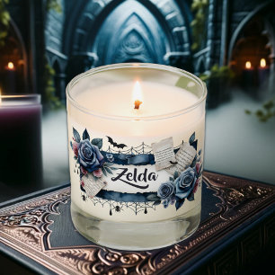 Gothic Dark Blue Roses & Bats Halloween Customized Scented Candle