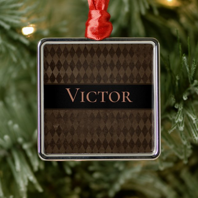 Gothic Dark Brown Harlequin Personalized  Metal Ornament (Tree)