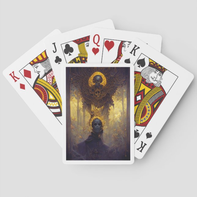 Gothic Dark Creepy Detailed Gold And Purple Death Poker Cards (Back)