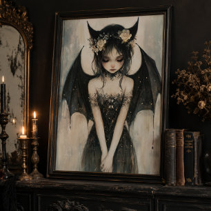 Gothic Dark Fairy with Floral Crown Wall Art