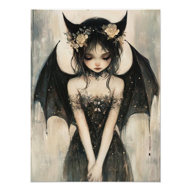 Gothic Dark Fairy with Floral Crown Wall Art (Front)