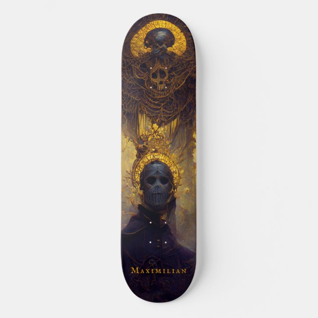 Gothic Dark Fantasy Death With Your Name Planner Skateboard (Front)
