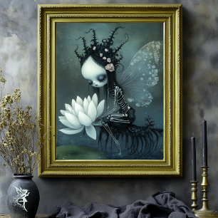 Gothic Dark Fantasy  Skeleton Fairy Halloween Art Poster