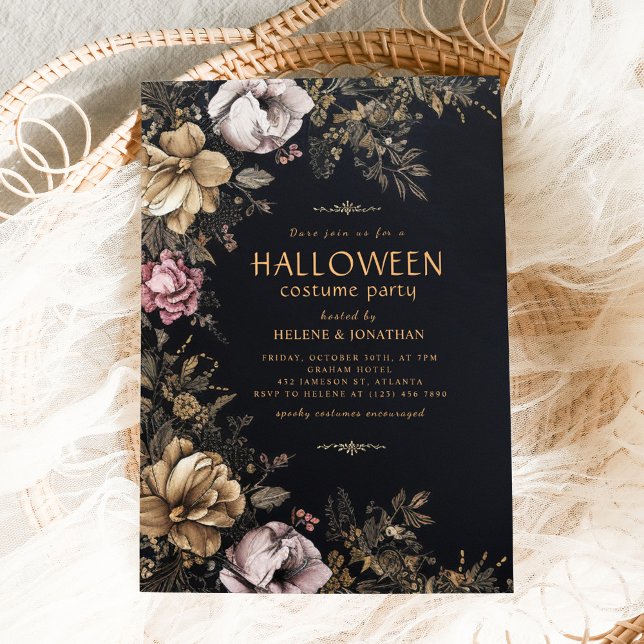 Gothic Dark Floral Adult Halloween Party Invitation (Gothic Dark Floral Adult Halloween Party Invitation)