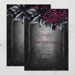 Gothic Dark Floral Burgundy birthday invitation
