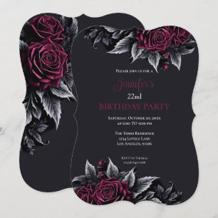 Gothic Dark Floral Burgundy birthday invitation