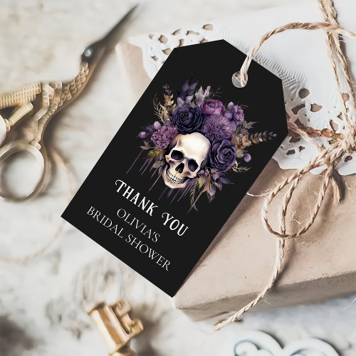 Gothic Dark Floral Skull Bridal Shower Favor  Gift Tags