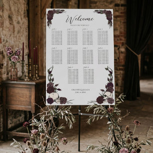 Gothic Dark Floral Skull Gray Seating Chart Sign