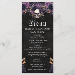 Gothic Dark Floral Skull Halloween Wedding Menu