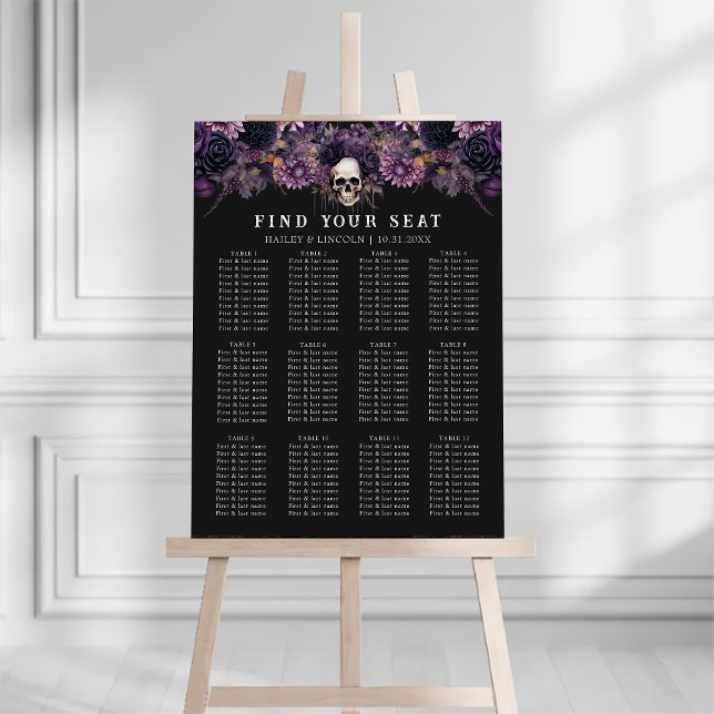 Gothic Dark Floral Skull Wedding Seating Chart  Foam Board (Creator Uploaded)