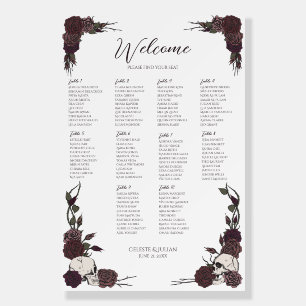 Gothic Dark Floral Skull White Seating Chart Sign