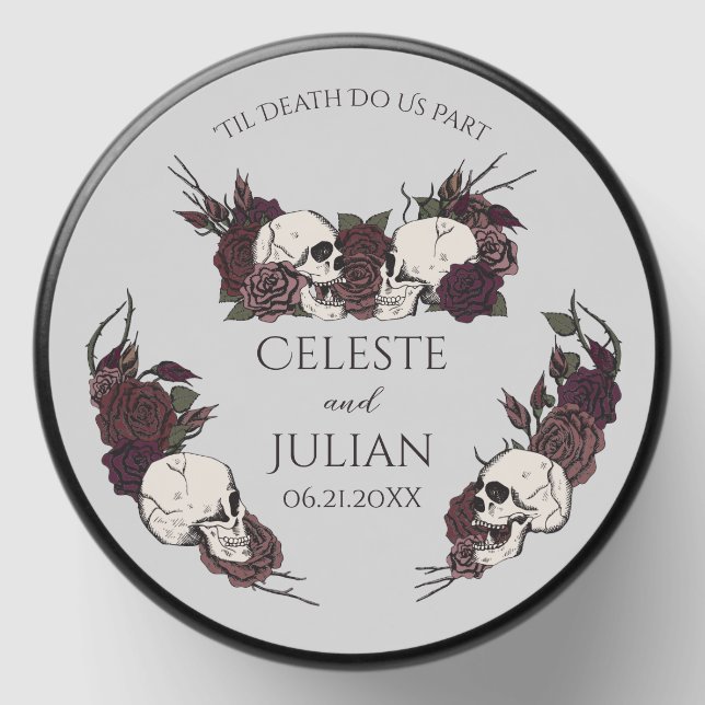 Gothic Dark Floral Til Death Gray Wedding Mini Candle Favors (Front)