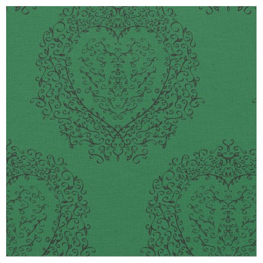 Gothic Dark Green Black Heart Fabric